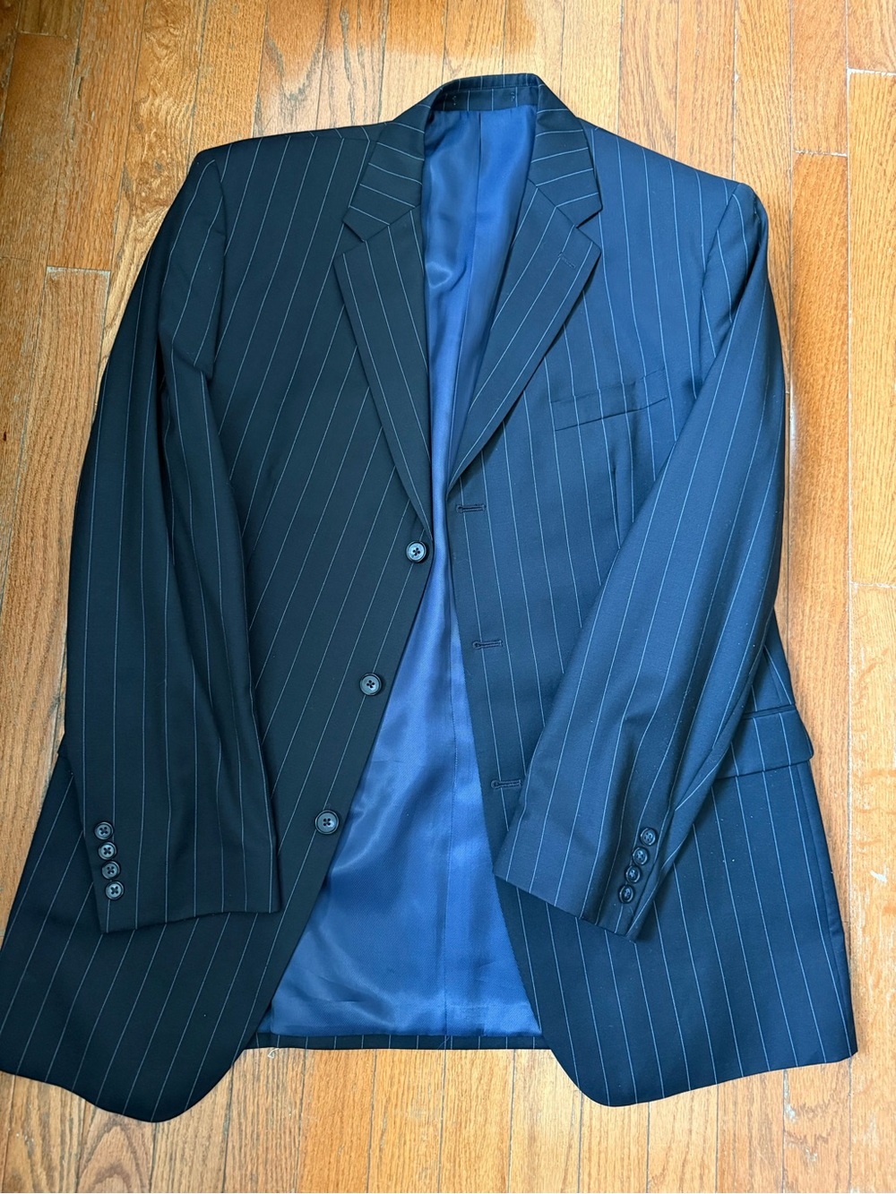 Calvin Klein Men’s Pinstripe Wool Blazer ~46L NWOT Deadstock Navy (No Size Tag)